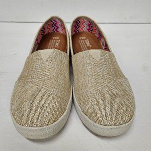 TOMS Women's Slip on Shoes, Avalon, Natural Metallic Linen